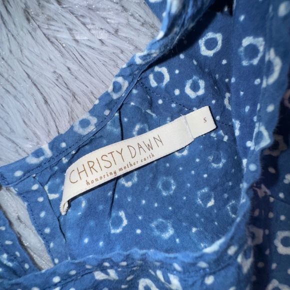 Christy Dawn Theo Dress Womens Small Blue Indigo Petunia Dot Midi Tiered Cottage - Picture 8 of 16